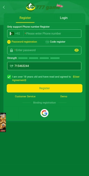 register in LG777 game 