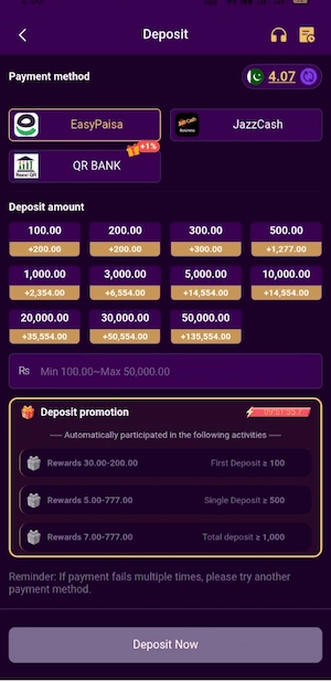 Deposit in 777QR Game