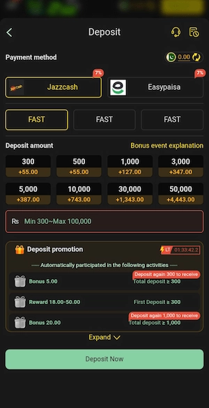 Deposit in Z555 Game