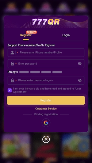 Register in 777QR Game
