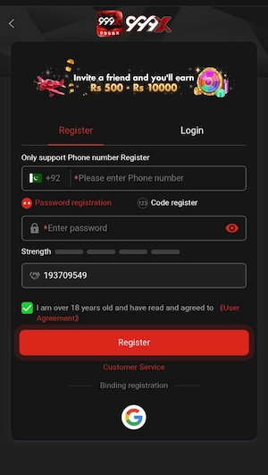 Register in 999SX Game