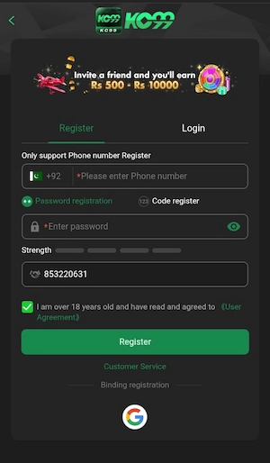 Register in KC99 Game