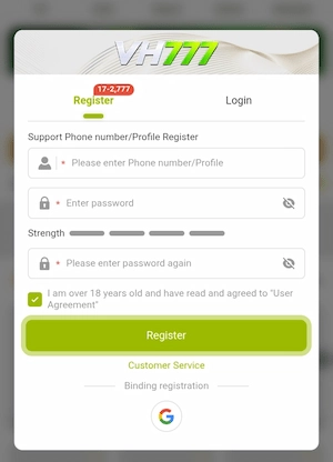 Register in VH777 Game