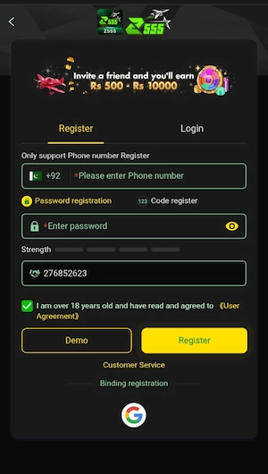 register in Z555 Game