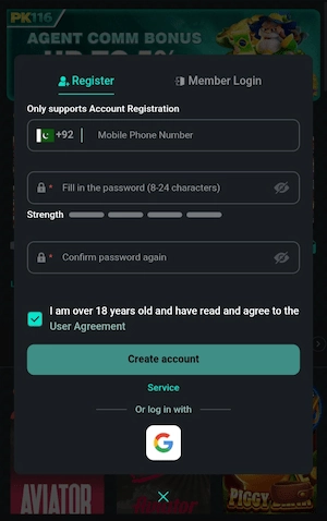 Register in PK116 Game