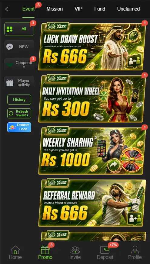 Bonuses and rewards in Y22 game